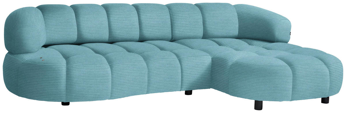 ECKSOFA in Cord, Velours Hellblau  - Schwarz/Hellblau, Design, Holz/Textil (284/183cm) - Welnova