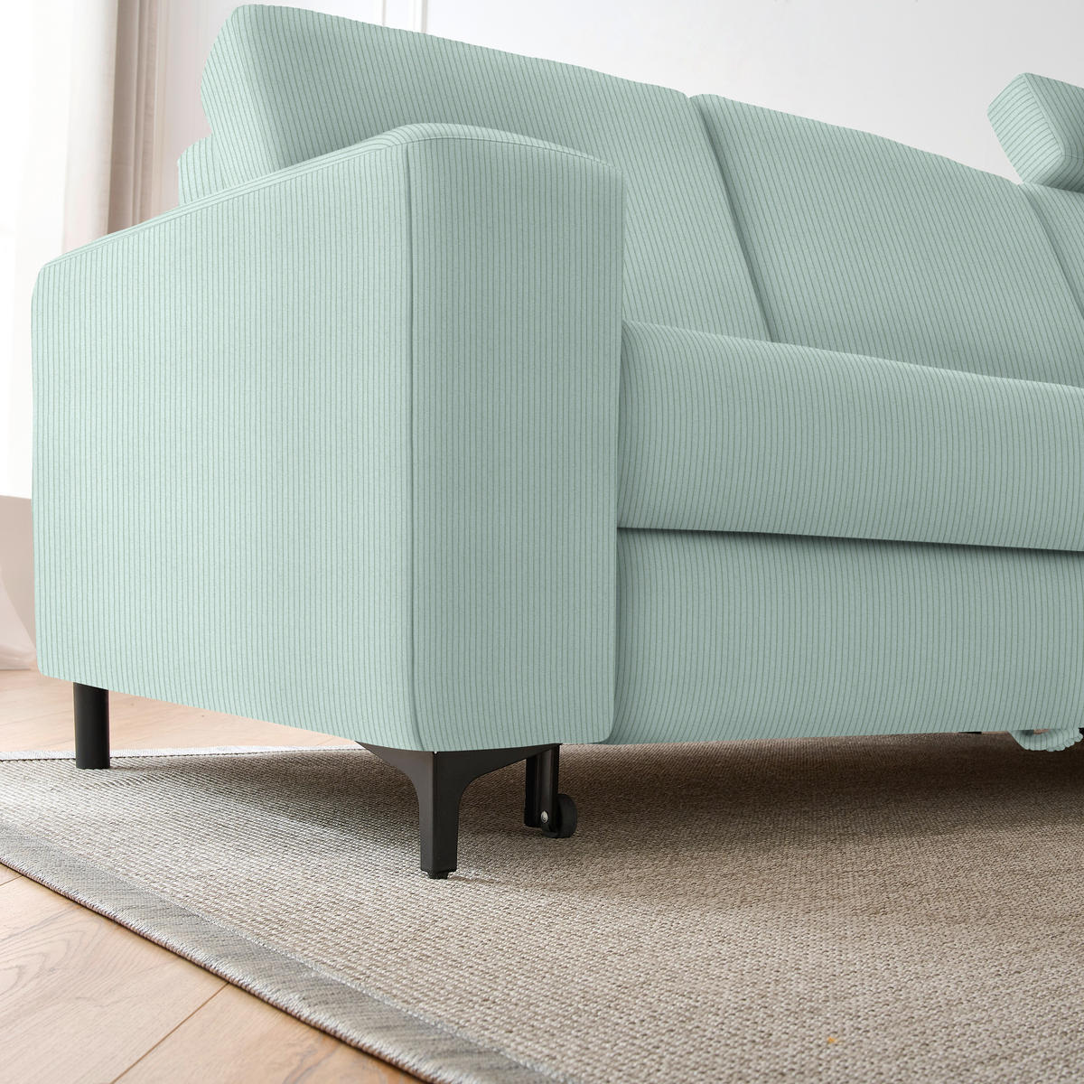 ECKSOFA Mintgrün Cord  - Schwarz/Mintgrün, KONVENTIONELL, Textil/Metall (247/167cm) - Stylife
