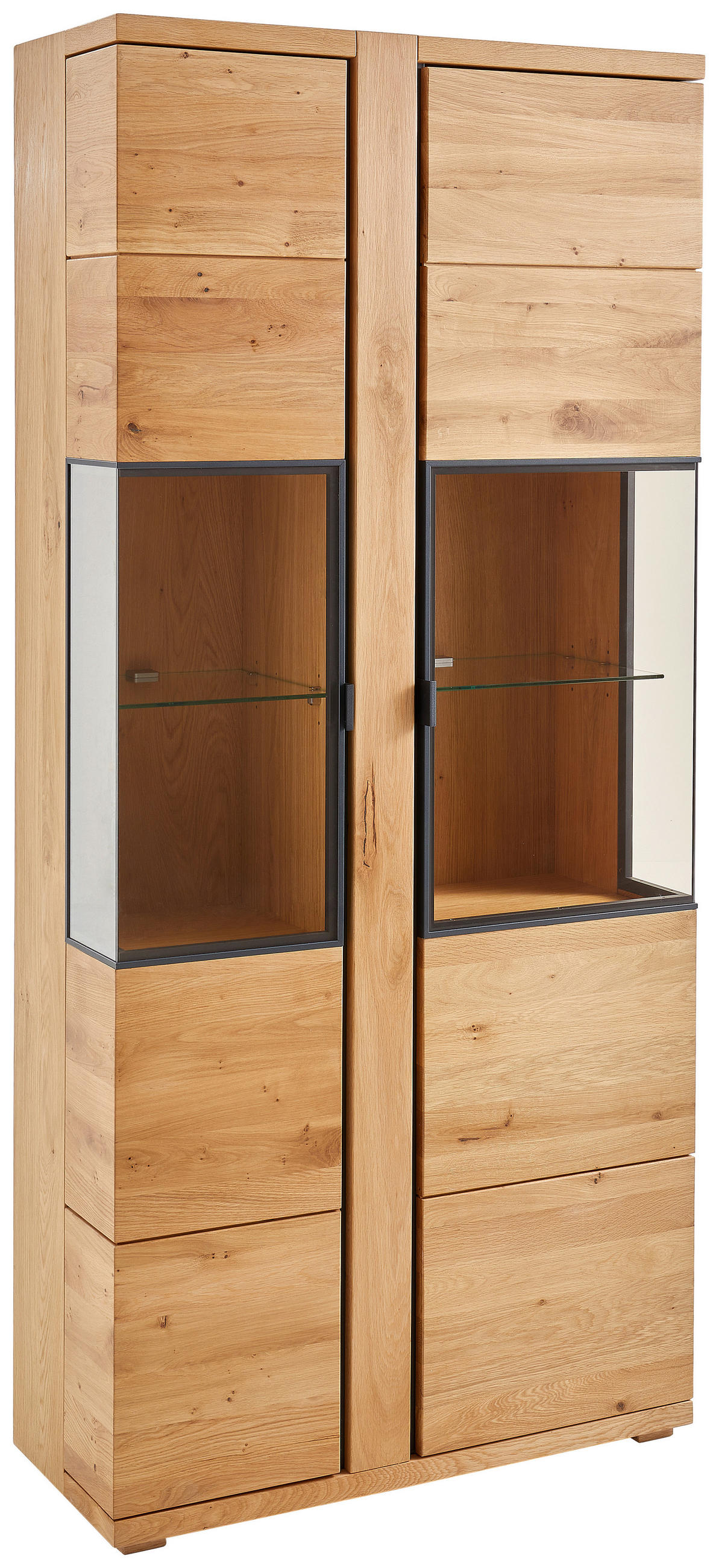 VITRINE in furniert, massiv Eiche Anthrazit, Eichefarben  - Eichefarben/Anthrazit, KONVENTIONELL, Glas/Holz (88/196/38cm) - Linea Natura