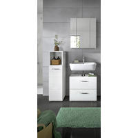 BADEZIMMER 3-teilig  in 90 cm  - Weiß Hochglanz/Silberfarben, MODERN, Glas/Holzwerkstoff (90cm) - MID.YOU