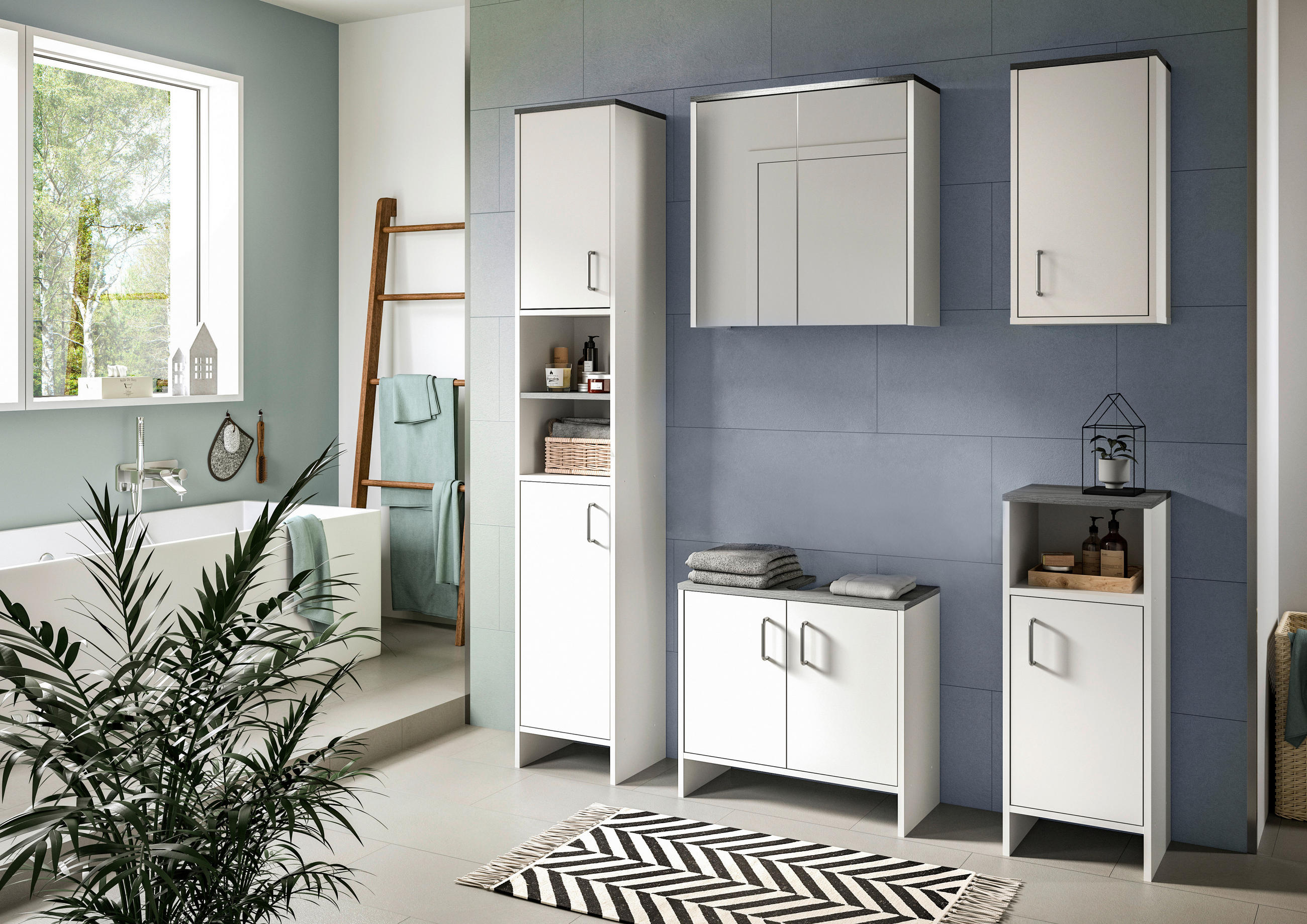 Thumbnail - Xora Spiegelschrank, Weiß, Silbereichen, Holzwerkstoff, 4 Fächer, 60x60x21 cm, FSC Mix, Badezimmer, Badezimmerspiegel, S...
