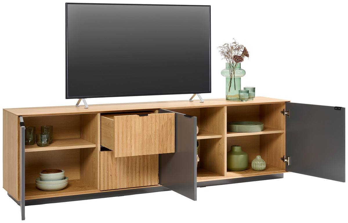 LOWBOARD Grau, Eichefarben  210/61,8/42 cm  - Eichefarben/Schwarz, Natur, Holz/Holzwerkstoff (210/61,8/42cm) - Linea Natura