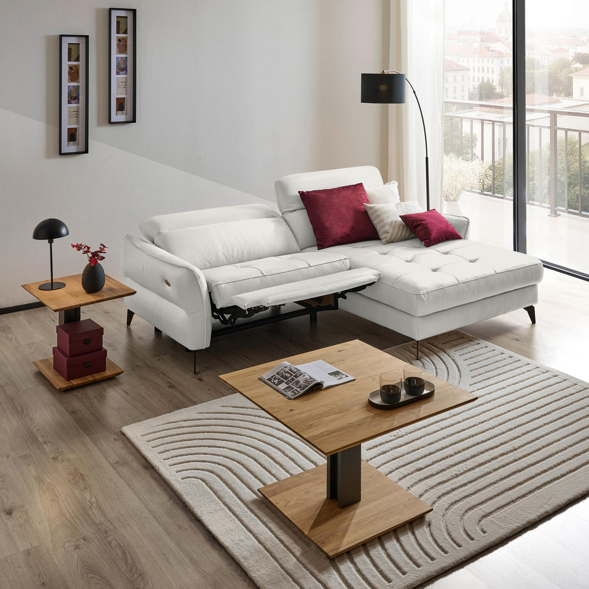 ECKSOFA Creme Echtleder  - Creme/Schwarz, Design, Leder/Metall (246/175cm) - Livetastic