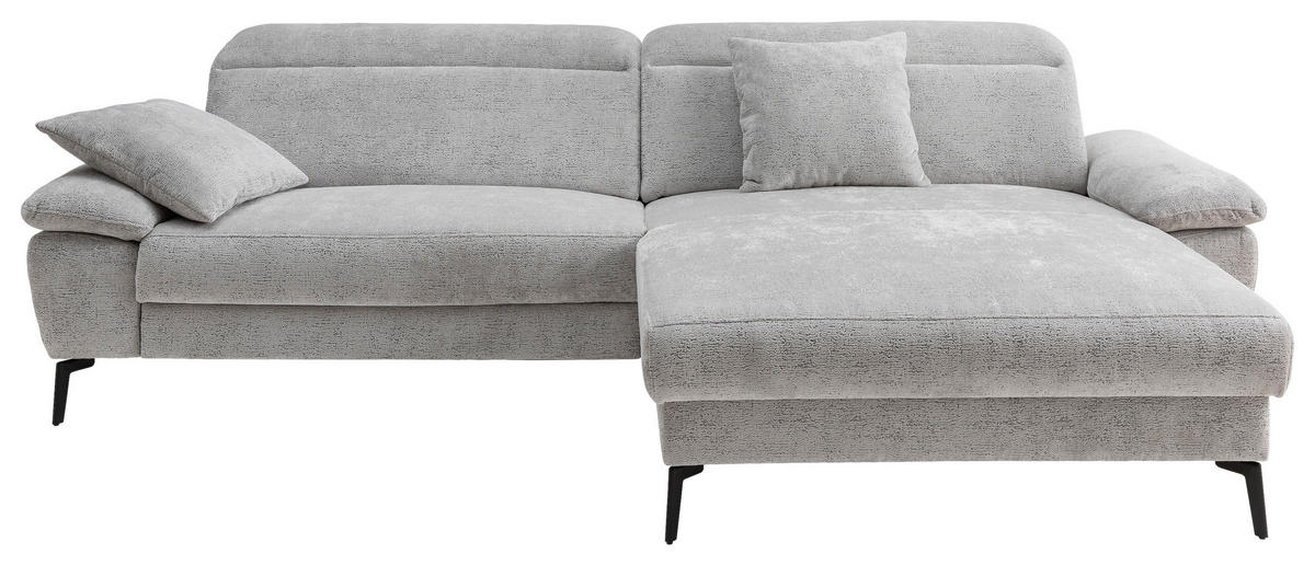 ECKSOFA Struktur Silberfarben  - Silberfarben/Schwarz, Konventionell, Textil/Metall (300/178cm) - Livetastic