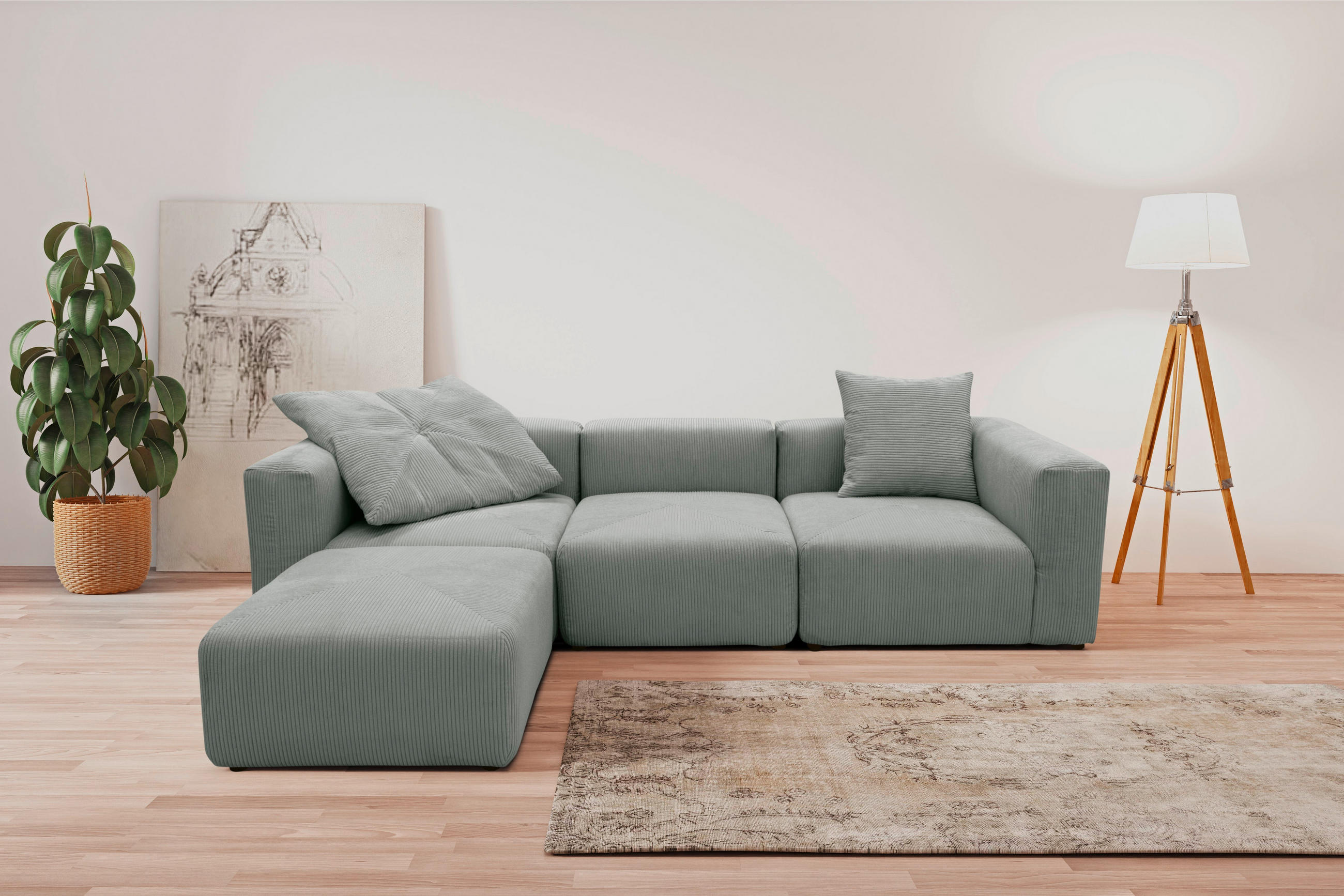 ECKSOFA Hellgrau Cord, Mikrofaser - Hellgrau/Schwarz, Design, Kunststoff/Textil (301/69/193cm) - MID.YOU