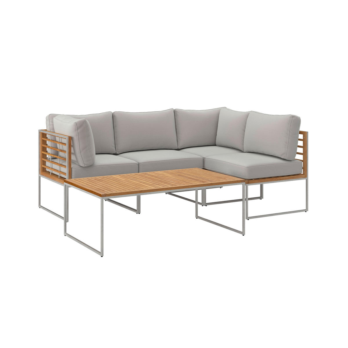 LOUNGEGARNITUR   Edelstahl  - Edelstahlfarben/Hellgrau, MODERN, Textil/Metall - Ambia Garden