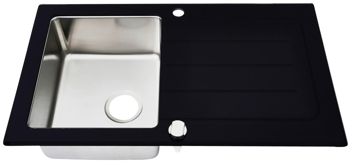 SPÜLE 1720NEWYORK86X50S  - Schwarz, Trend, Glas/Metall (86/21/50cm) - Respekta