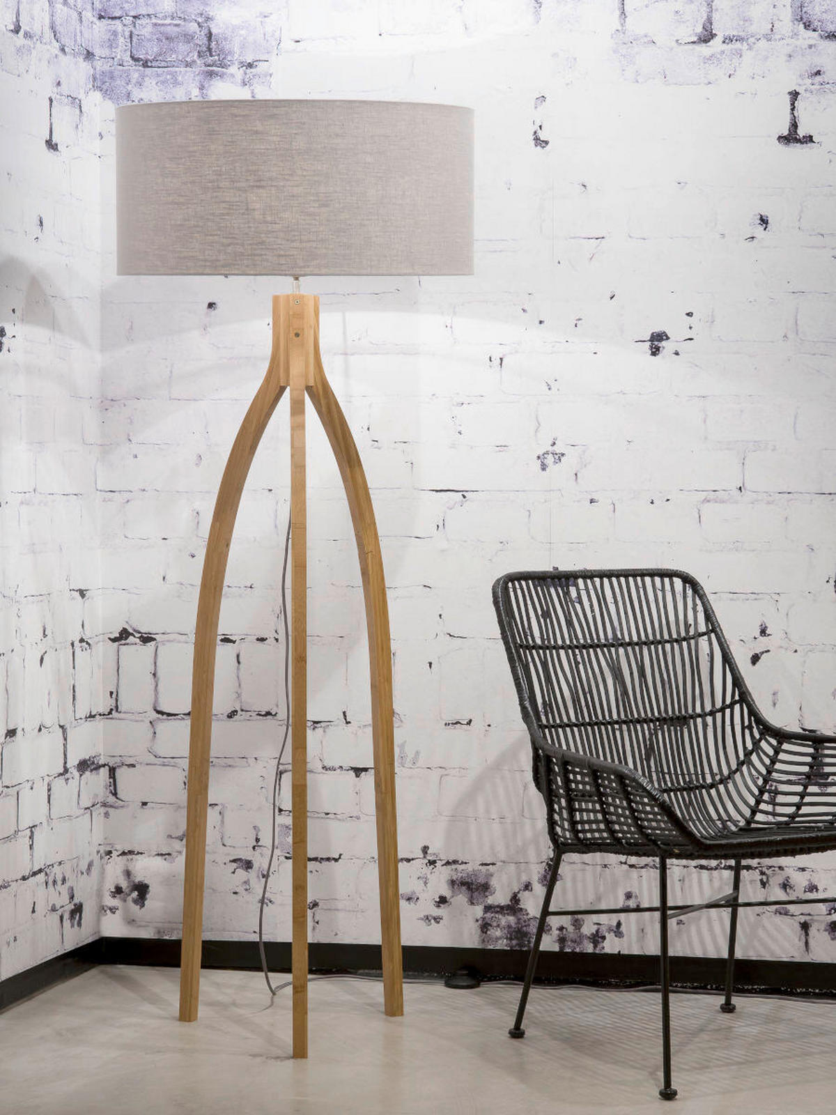 STOJACÍ LAMPA, 60/160 cm  - světle šedá/přírodní barvy, Trend, dřevo/textil (60/160cm) - Good & Mojo