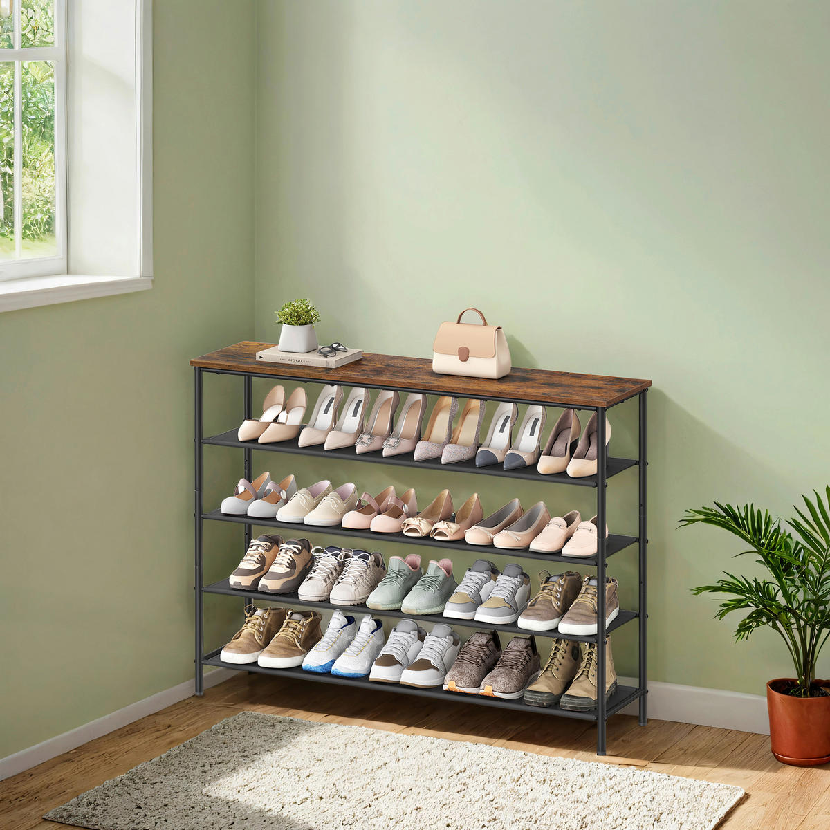 SCHUHREGAL  - Dunkelbraun/Schwarz, Trend, Holzwerkstoff/Metall (120/88,5/29cm) - MID.YOU