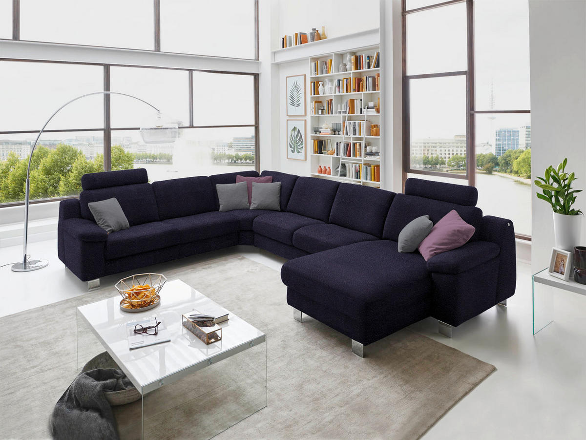 WOHNLANDSCHAFT in Mikrofaser Schwarz  - Chromfarben/Schwarz, Design, Textil/Metall (278/364/166cm) - Valdera