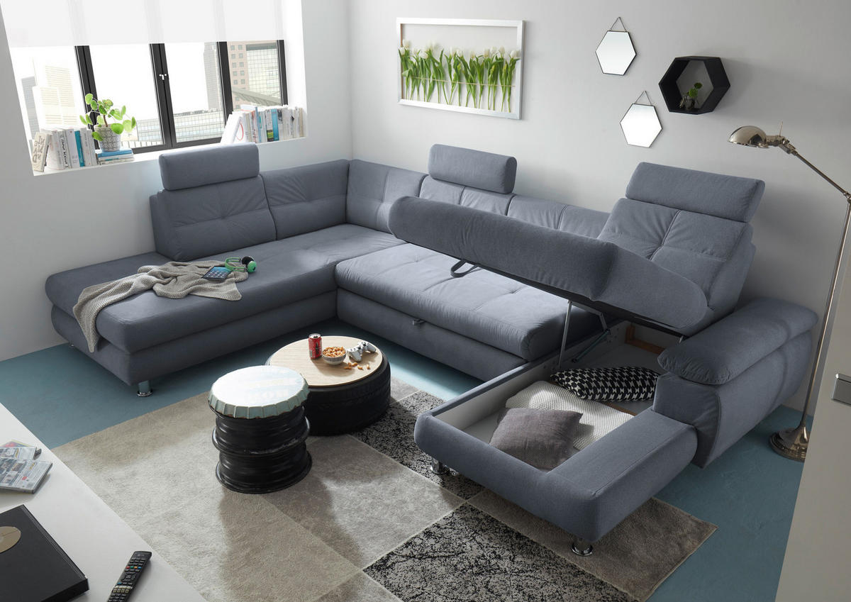 WOHNLANDSCHAFT Grau  - Silberfarben/Grau, MODERN, Kunststoff/Textil (233/349/177cm) - MID.YOU