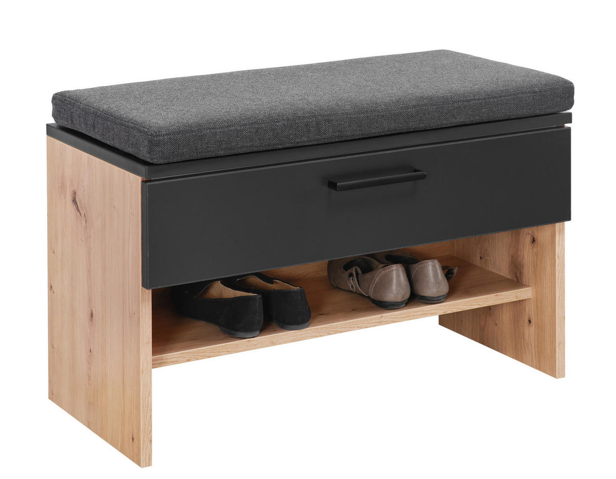 GARDEROBENBANK 80/46/38 cm  - Eichefarben/Anthrazit, Konventionell, Holzwerkstoff/Kunststoff (80/46/38cm) - Moderano