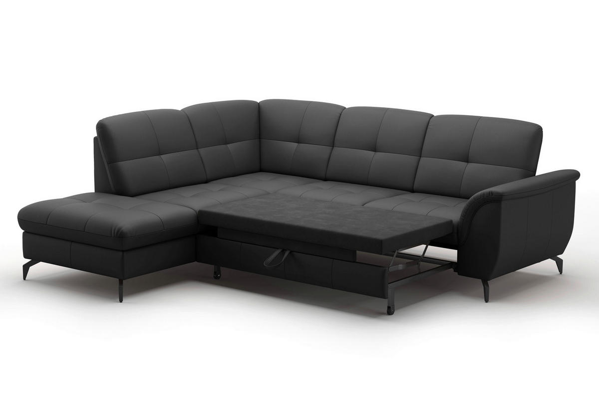ECKSOFA in Vliesstoff Kombination Echtleder/Stoff Schwarz  212/244 cm  - Schwarz, MODERN, Leder/Textil (212/244cm) - Sit & More