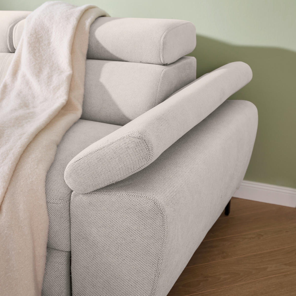 ECKSOFA in Flachgewebe Hellgrau  206/266 cm  - Hellgrau/Schwarz, Design, Textil/Metall (206/266cm) - Stylife