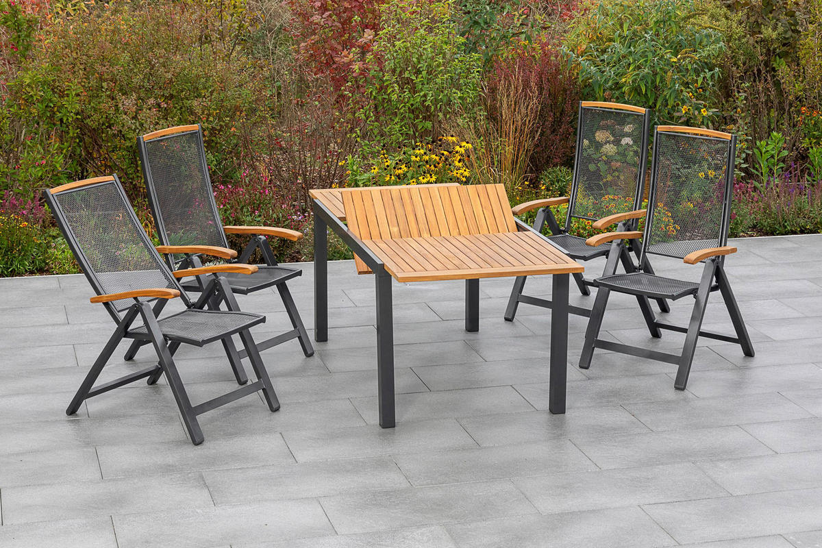 GARTENSET Akazie Hartholz Aluminium  - Schwarz/Akaziefarben, KONVENTIONELL, Holz/Textil - Gardenson