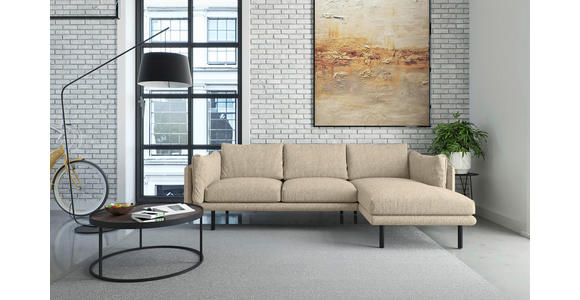 ECKSOFA Beige Flachgewebe - Beige/Schwarz, Design, Textil/Metall (268/160/100cm) - Novel