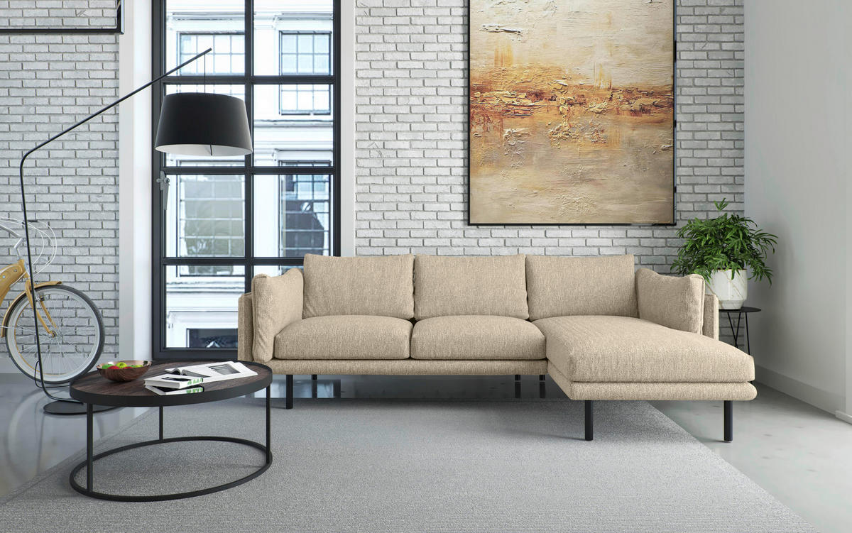 ECKSOFA in Flachgewebe Beige  - Beige/Schwarz, Design, Textil/Metall (268/160/100cm) - Livetastic
