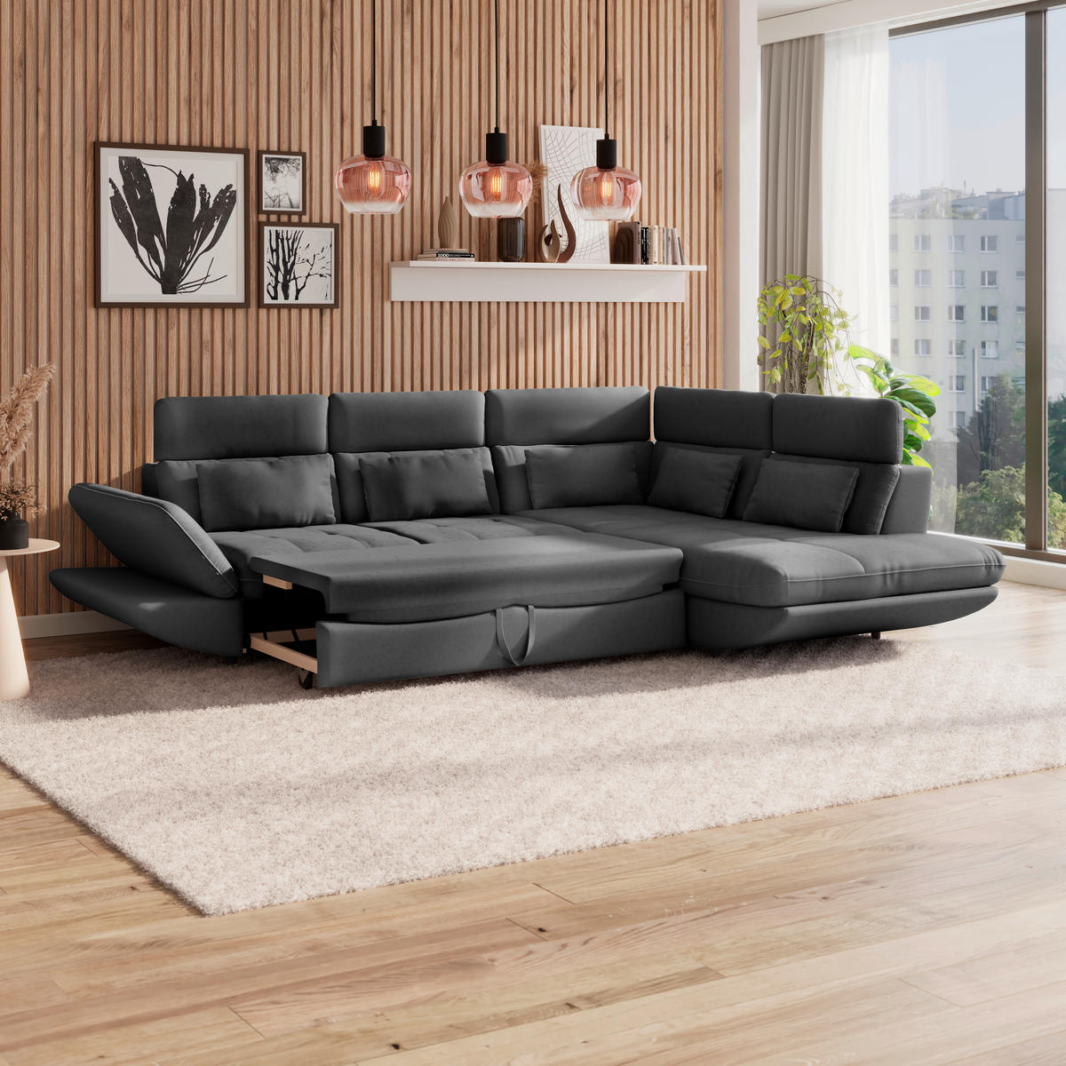 WOHNLANDSCHAFT in Webstoff Anthrazit  - Anthrazit/Schwarz, Modern, Kunststoff/Textil (233/311cm) - MID.YOU
