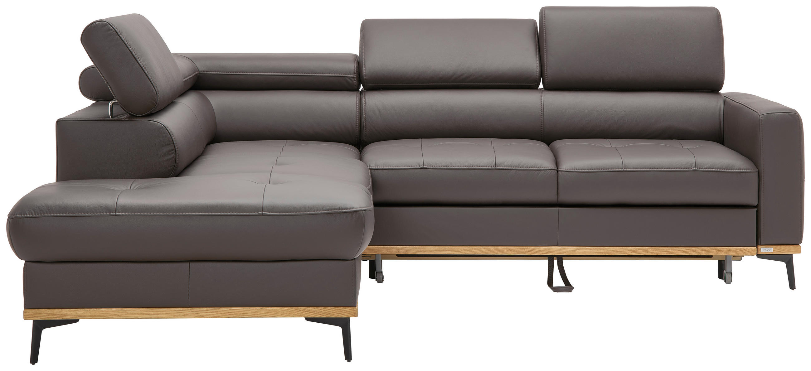ECKSOFA Dunkelbraun Echtleder  - Dunkelbraun/Schwarz, Design, Leder/Holz (220/252cm) - Novel