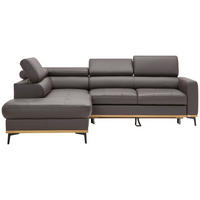 ECKSOFA in Echtleder Dunkelbraun  - Dunkelbraun/Schwarz, Design, Leder/Holz (220/252cm) - Novel