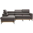 ECKSOFA in Echtleder Dunkelbraun  - Dunkelbraun/Schwarz, Design, Leder/Holz (220/252cm) - Novel