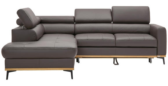 ECKSOFA in Echtleder Dunkelbraun  - Dunkelbraun/Schwarz, Design, Leder/Holz (220/252cm) - Novel