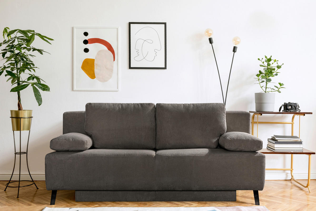 SCHLAFSOFA in Cord Dunkelbraun  - Dunkelbraun/Schwarz, Modern, Textil/Metall (197/92/88cm) - Novel