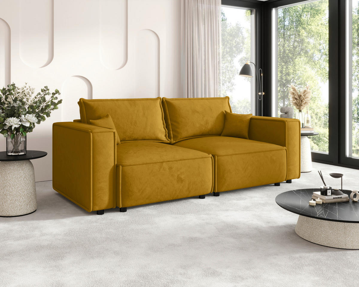 SOFA Webstoff Senfgelb  - Senfgelb/Schwarz, MODERN, Kunststoff/Textil (250/70/104cm) - Xora