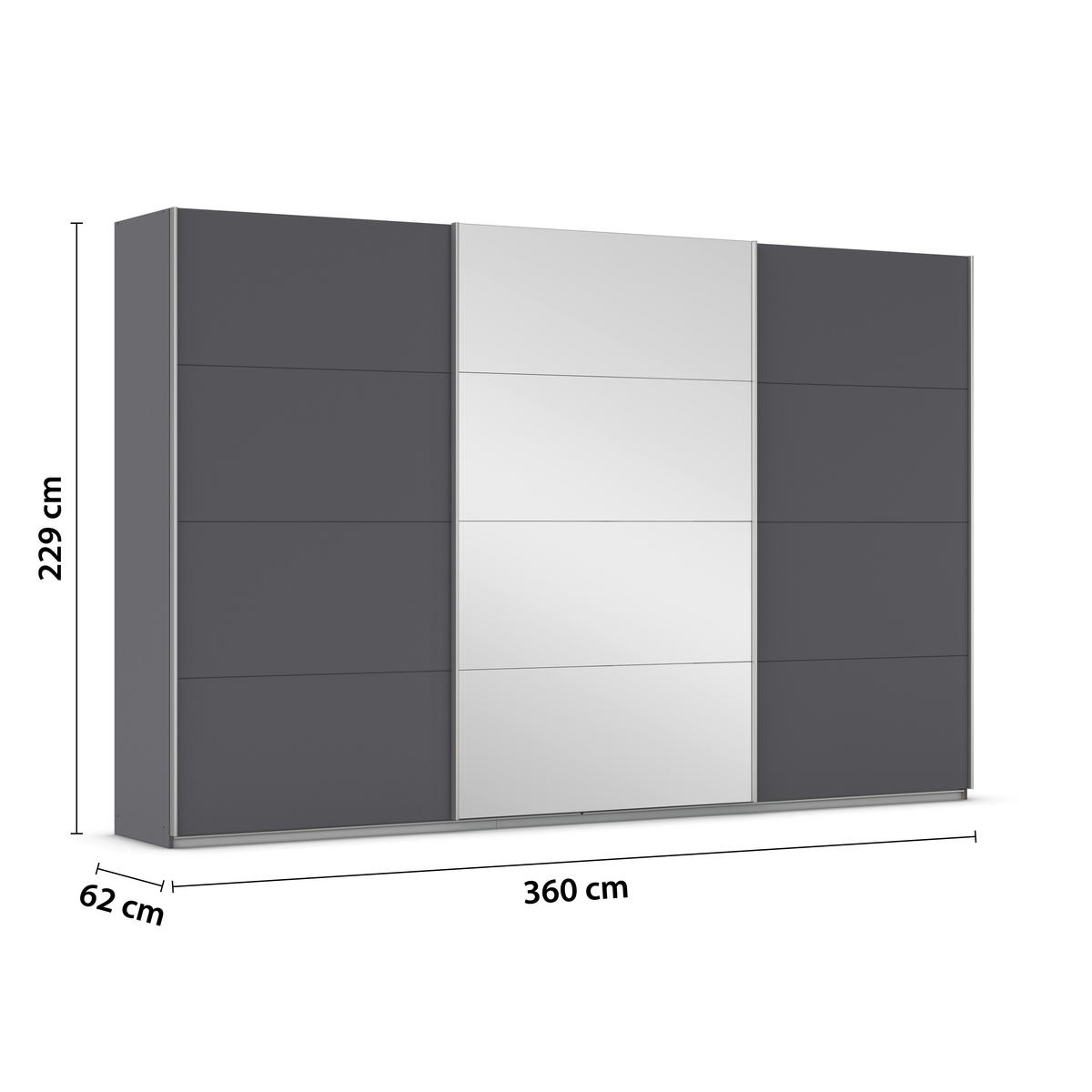 SCHWEBETÜRENSCHRANK 361/229/62 cm 3-türig Grau  - Alufarben/Grau, MODERN, Holzwerkstoff/Metall (361/229/62cm) - Luca Bessoni