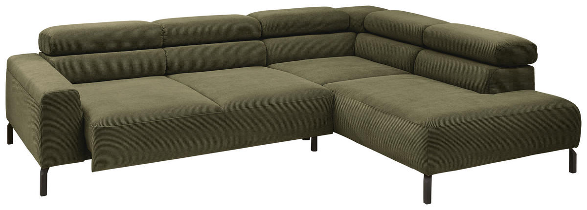 ECKSOFA Feincord Dunkelgrün  - Dunkelgrün/Schwarz, Design, Textil/Metall (273/219cm) - Pure Home Lifestyle