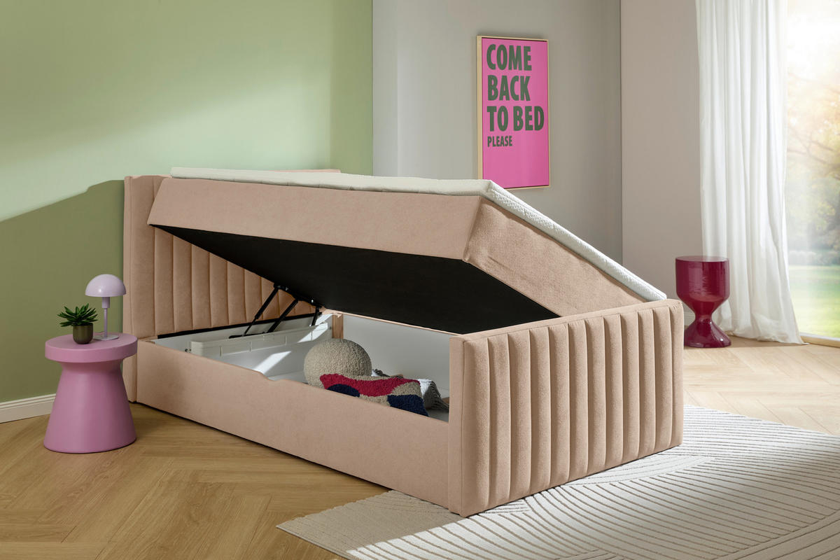 BOXBETT 120/200 cm  in Beige  - Beige/Schwarz, KONVENTIONELL, Kunststoff/Textil (120/200cm) - Boxxx
