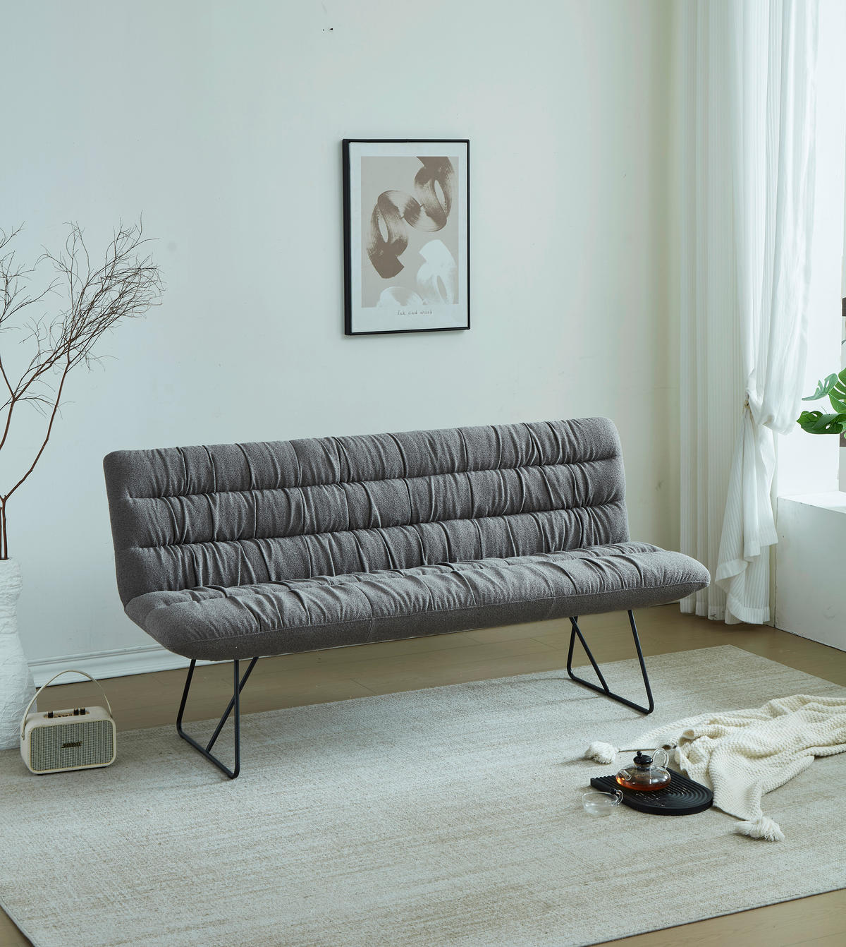 SITZBANK 182/88/66 cm Leinenoptik Schwarz, Cappuccino  - Schwarz/Cappuccino, Design, Textil/Metall (182/88/66cm) - Dieter Knoll