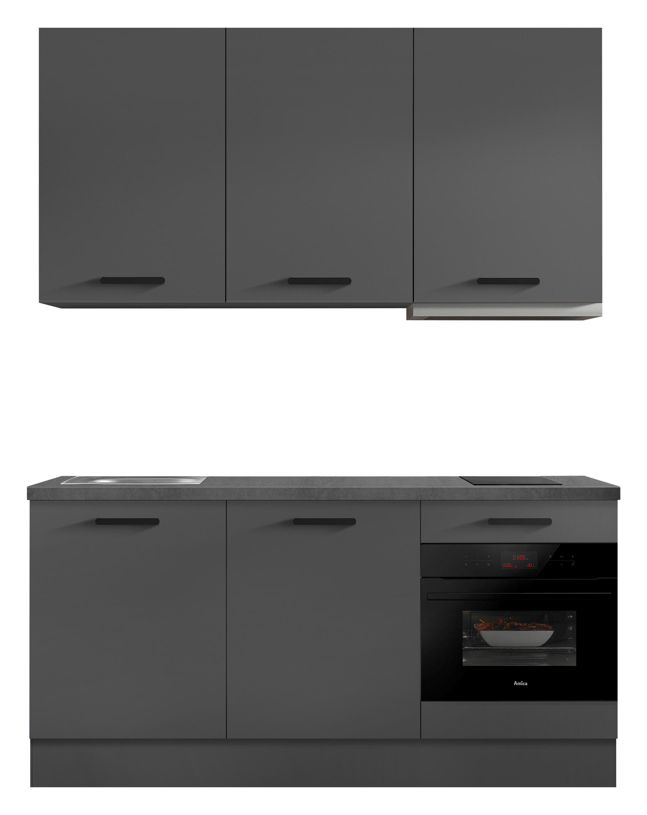 KÜCHENBLOCK 180 cm   in Graphitfarben  - Schieferfarben/Schwarz, Basics, Holzwerkstoff/Metall (180cm) - Impuls