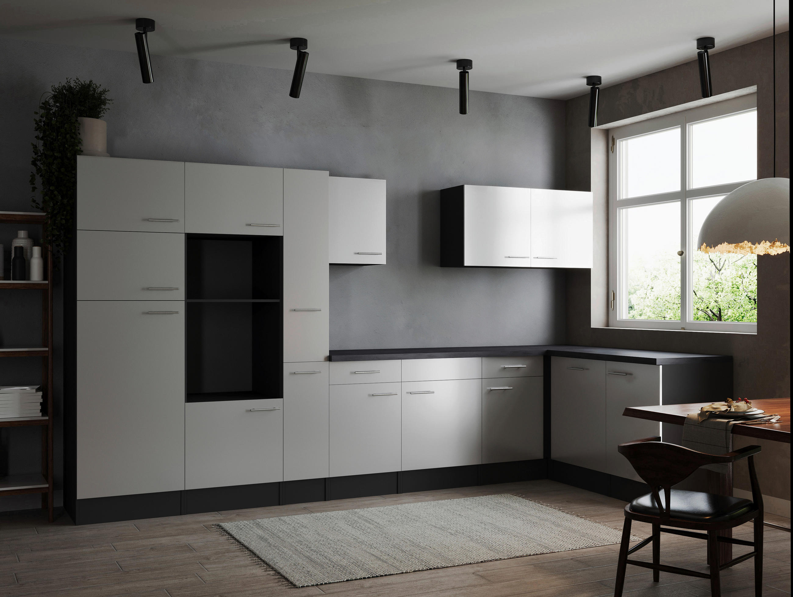 ECKKÜCHE 370/172 cm  in Grau, Weiß  - Silberfarben/Weiß, Design, Holzwerkstoff/Metall (370/172cm) - Respekta