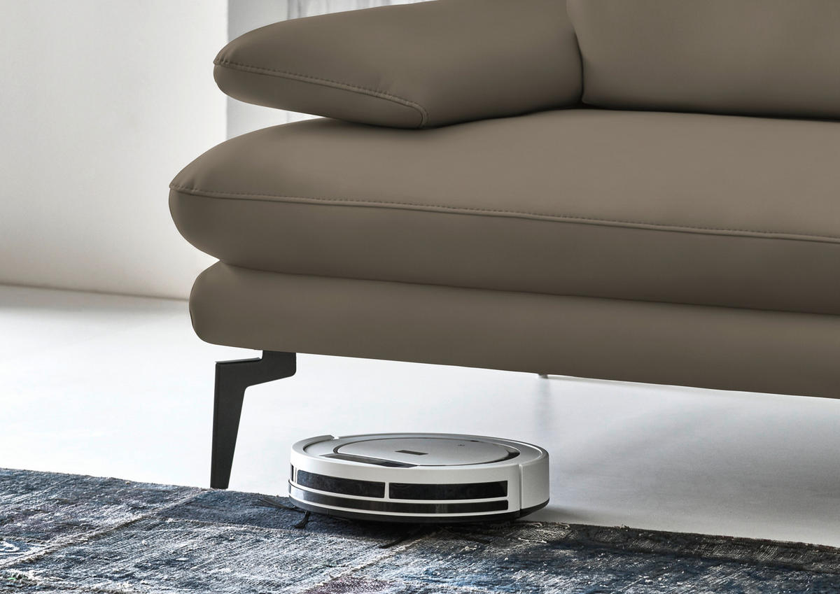3-SITZER-SOFA in Leder Greige  - Greige/Schwarz, Design, Leder/Metall (222/86/104cm) - Dieter Knoll