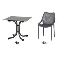 GARTENGARNITUR 5-teilig Stahl  - Grau, Basics, Kunststoff/Metall (80/81/80cm) - Siena Garden