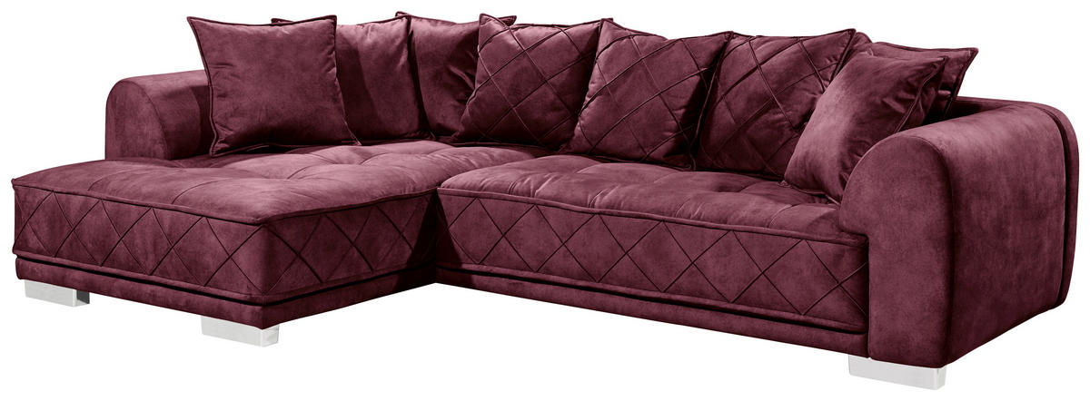 ECKSOFA in Mikrovelours Bordeaux  - Bordeaux/Silberfarben, Basics, Kunststoff/Textil (319/194cm) - MID.YOU