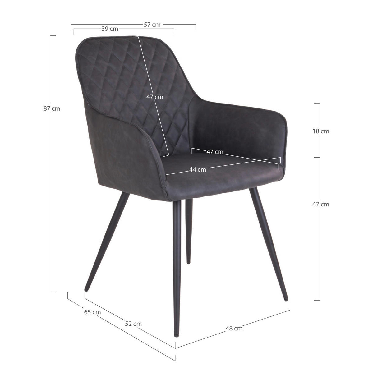 STOL MED ARMSTÖD SET 2 styck läderimitation  - mörkgrå/svart, Modern, metall/textil (57/87/65cm) - MID.YOU