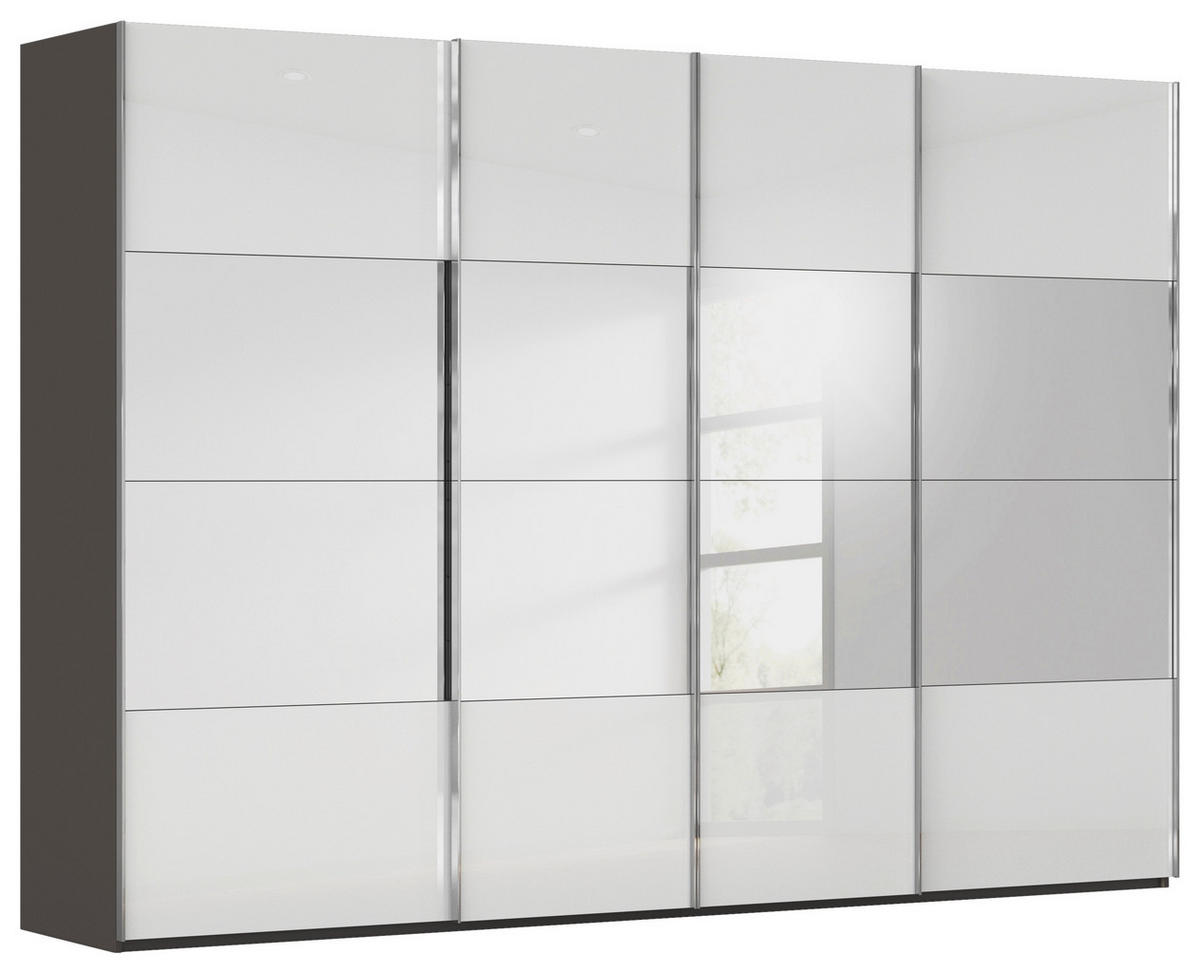 SCHWEBETÜRENSCHRANK 316/235/68 cm 4-türig Graphitfarben, Weiß  - Chromfarben/Graphitfarben, Design, Glas/Holzwerkstoff (316/235/68cm) - Novel