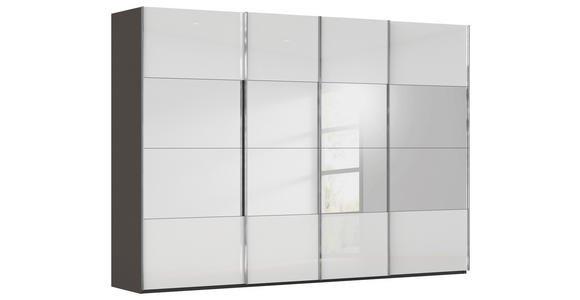 SCHWEBETÜRENSCHRANK  in Graphitfarben, Weiß  - Chromfarben/Graphitfarben, Design, Glas/Holzwerkstoff (316/235/68cm) - Novel