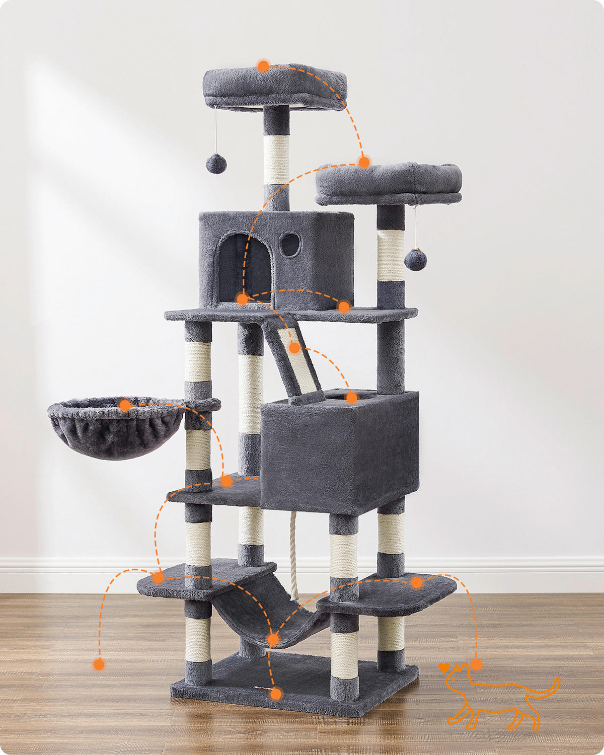KRATZBAUM - Dunkelgrau, Trend, Papier/Holzwerkstoff (55/168/45cm) - Boxxx