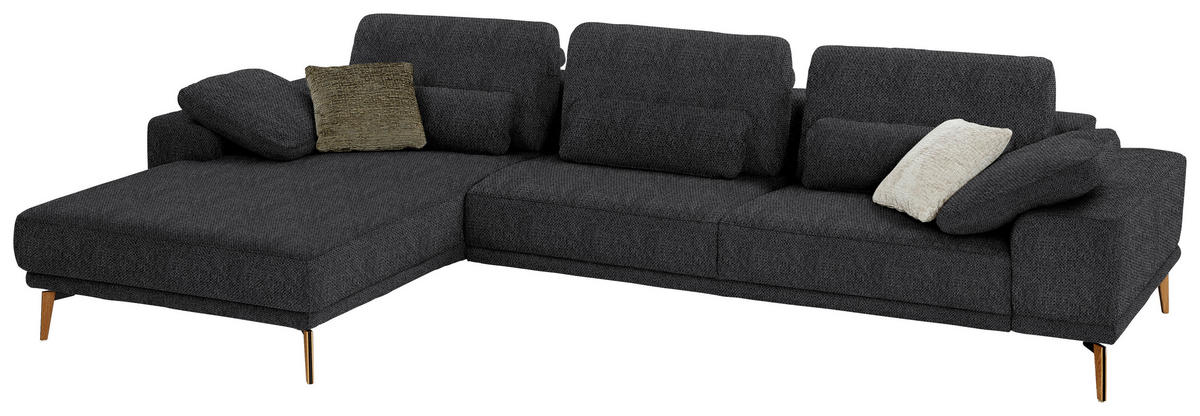 ECKSOFA in Flachgewebe Schwarz  - Wildeiche/Schwarz, Design, Holz/Textil (193/334cm) - Niels Andersson