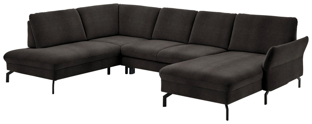WOHNLANDSCHAFT in Velours Dunkelbraun  - Dunkelbraun/Schwarz, Design, Textil/Metall (220/335/179cm) - Beldomo System