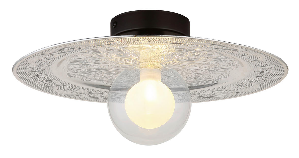 TAKLAMPA RIGA  - klar/opal, Klassisk, metall/glas (33/15cm) - Globo