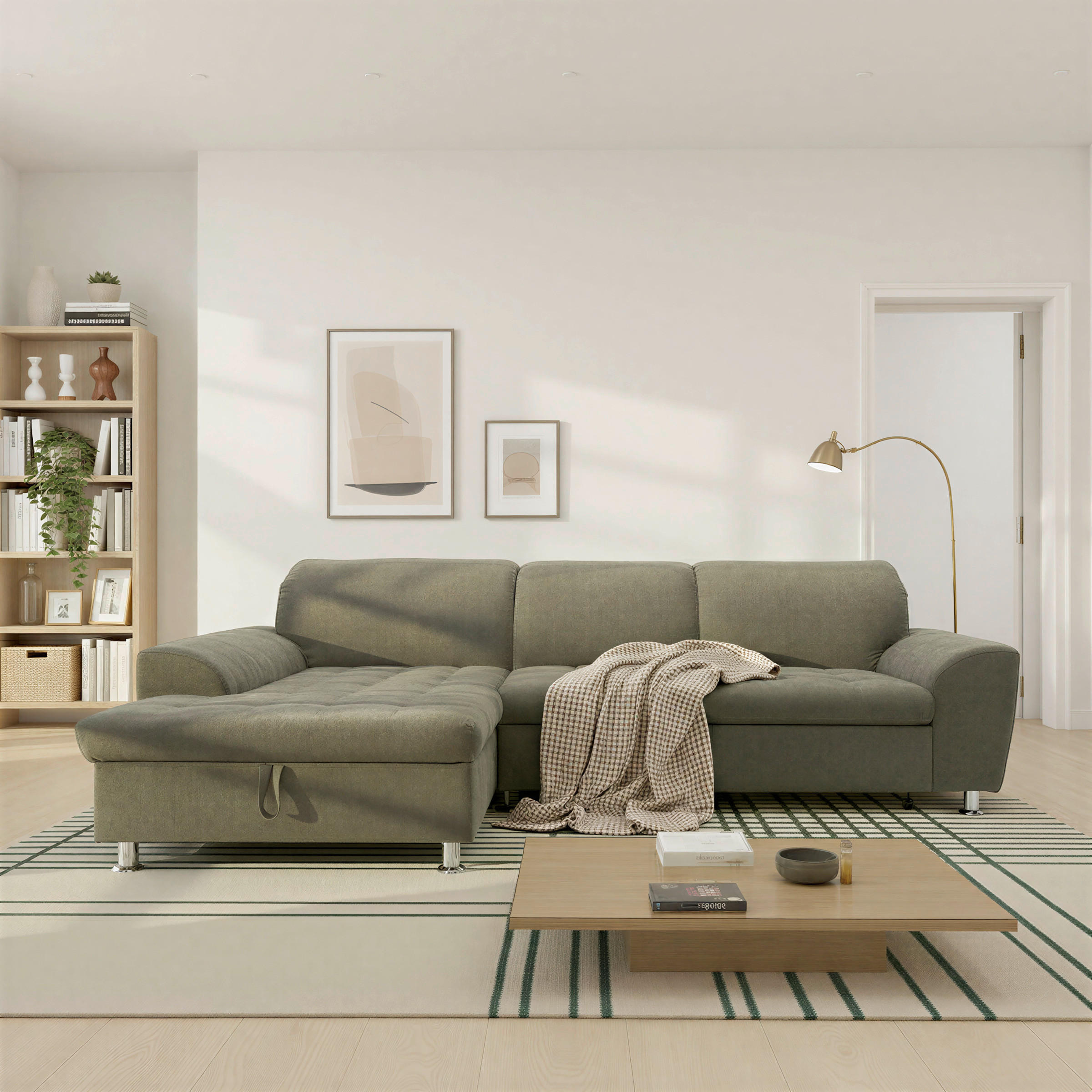 ECKSOFA MERIDIAN Schlammfarben Mikrofaser Rücken echt  - Chromfarben/Schlammfarben, KONVENTIONELL, Textil/Metall (171/278cm) - MID.YOU