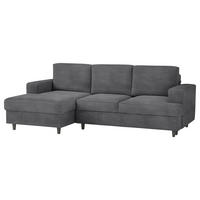 ECKSOFA Dunkelgrau Cord, Velours  - Dunkelgrau/Schwarz, Design, Holz/Textil (140/247cm) - MID.YOU