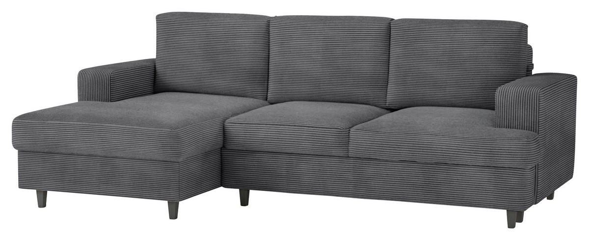 ECKSOFA Dunkelgrau Cord, Velours  - Dunkelgrau/Schwarz, Design, Holz/Textil (140/247cm) - MID.YOU