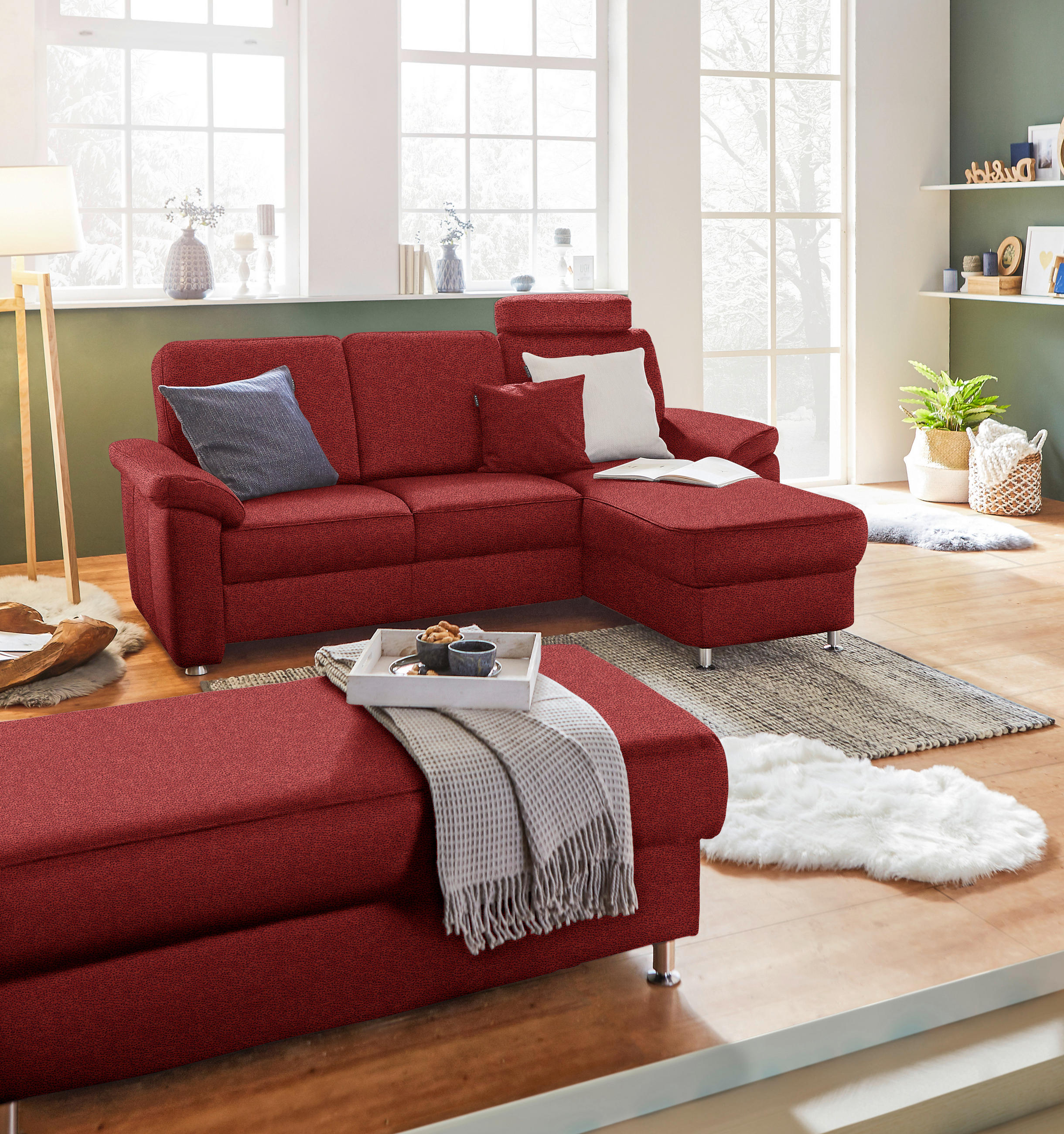 ECKSOFA in Webstoff Rot  - Chromfarben/Rot, Konventionell, Textil/Metall (220/163cm) - Beldomo System
