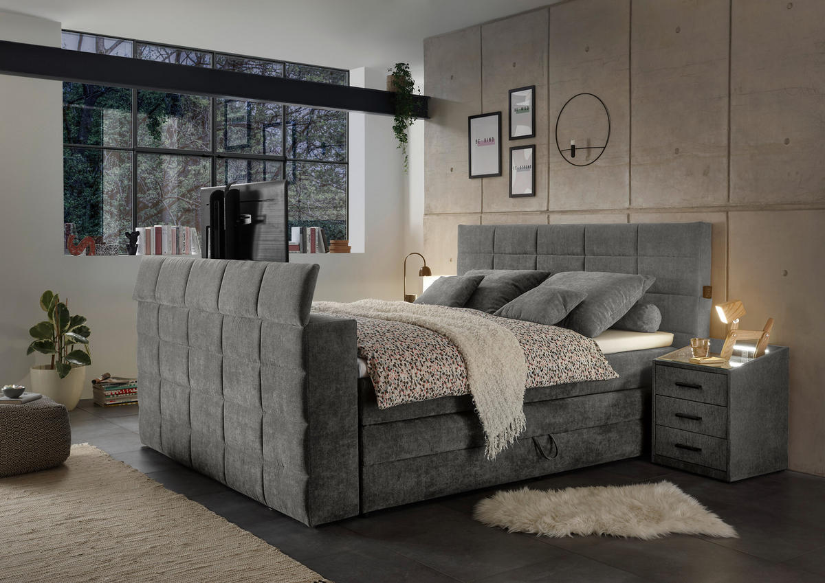 BOXSPRING-ÁGY 180/200 cm  szürke  - szürke, Konventionell, textil (180/200cm) - Carryhome