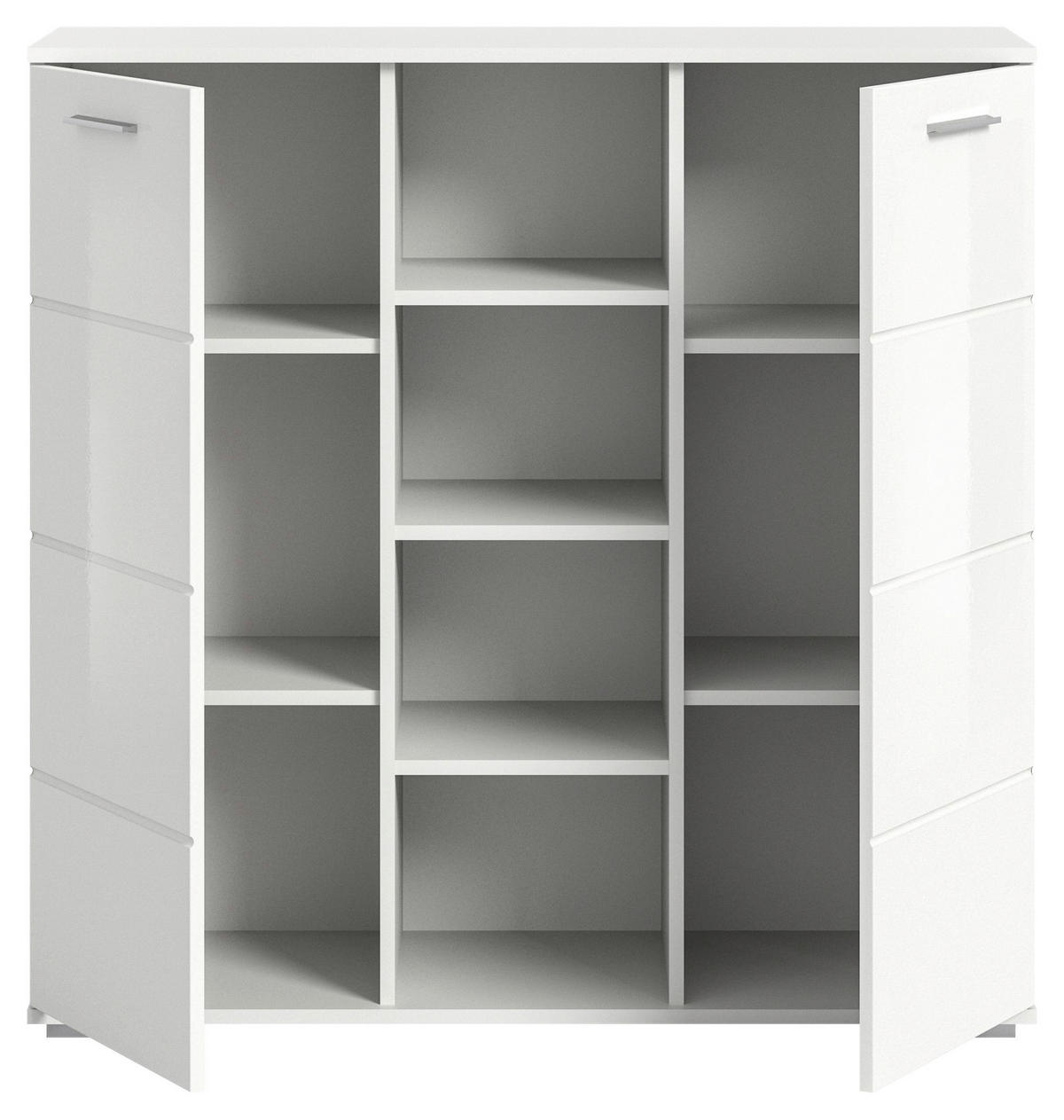 SCHUHSCHRANK Weiß, Weiß Hochglanz  - Weiß Hochglanz/Silberfarben, Design, Holzwerkstoff/Kunststoff (110/108/37cm) - Xora